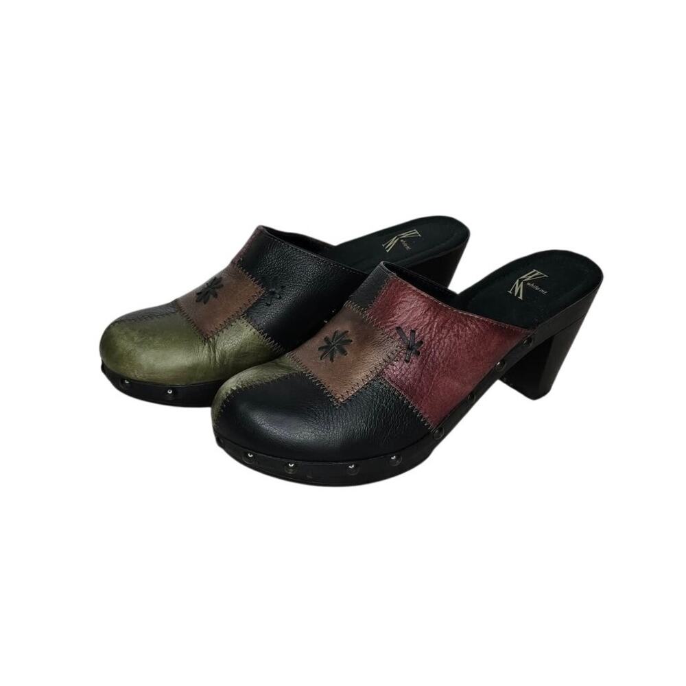 Vintage White Mountain 100% Leather Patchwork Clogs Boho Size 8M